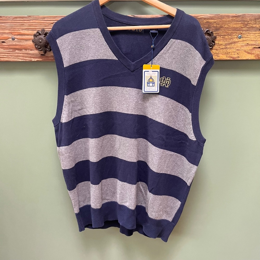 Vintage Gold Notre Dame Fighting‎ Irish Striped V-Neck Sweater Vest Mens XXL NEW